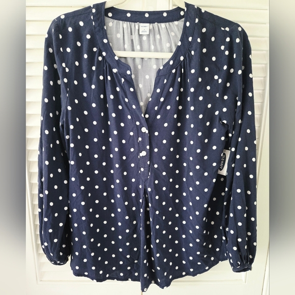 Old Navy Navy Polka Dot Popover Blouse XS NWT - Picture 2 of 9